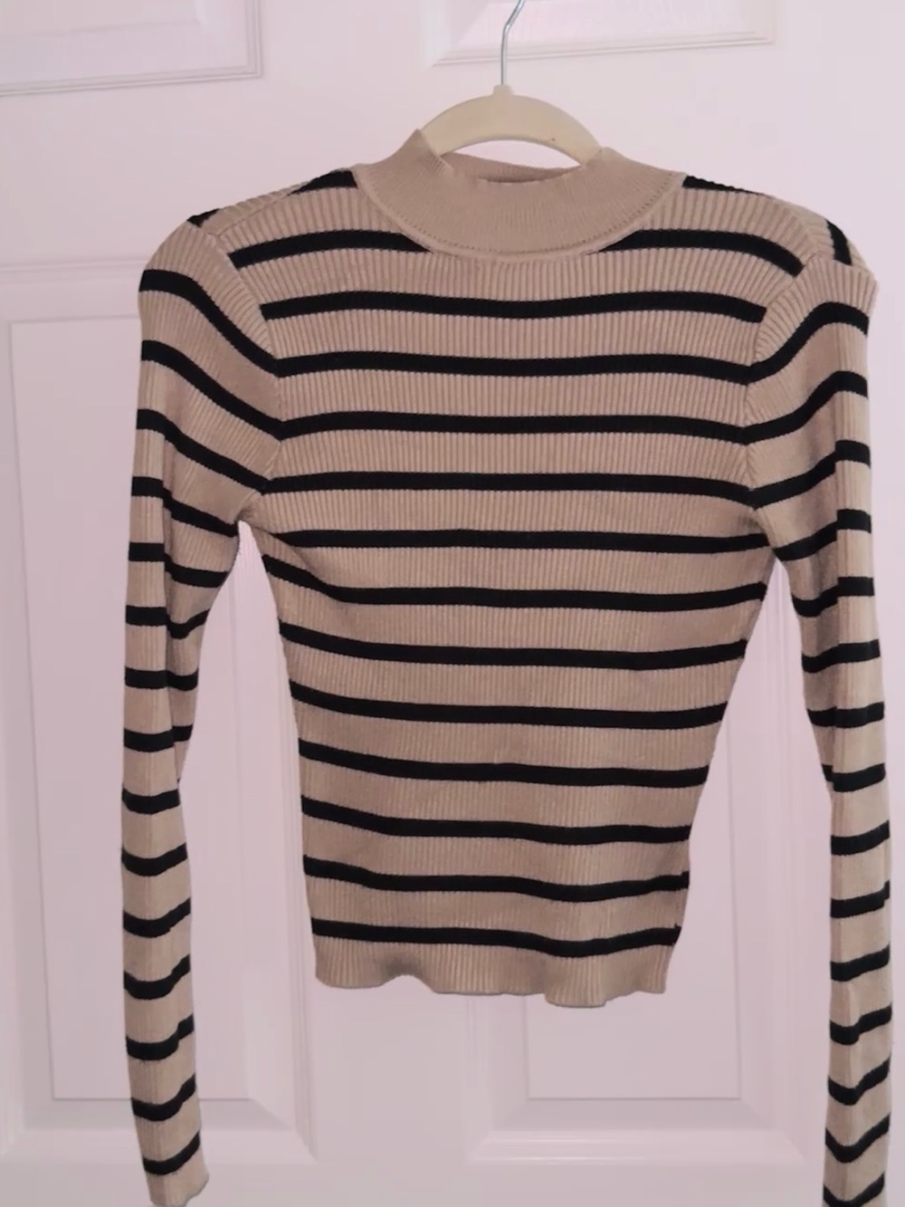 Striped Mock Neck Sweater - Tan and Black